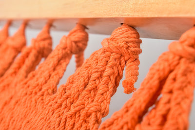 Vivid Orange Cotton Hammock (Wooden Bar)