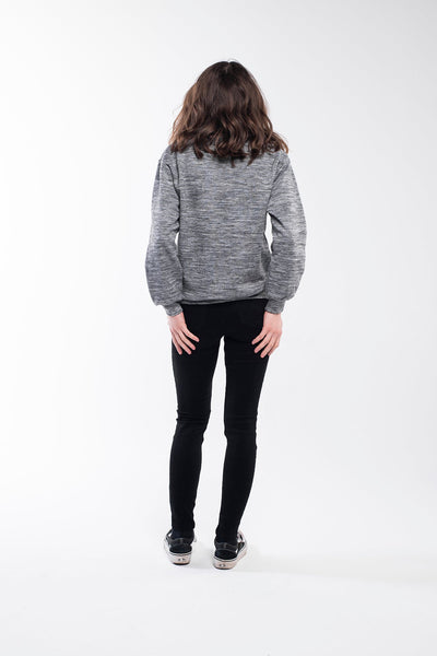 Warm and comfortable high neck buttoned sweater in grey melange.