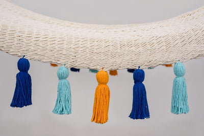Deluxe Natural Cotton Hammock with Hue Inspired Tassels (Wooden Bar)
