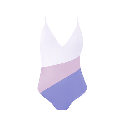 White and purple women's one piece swimsuit