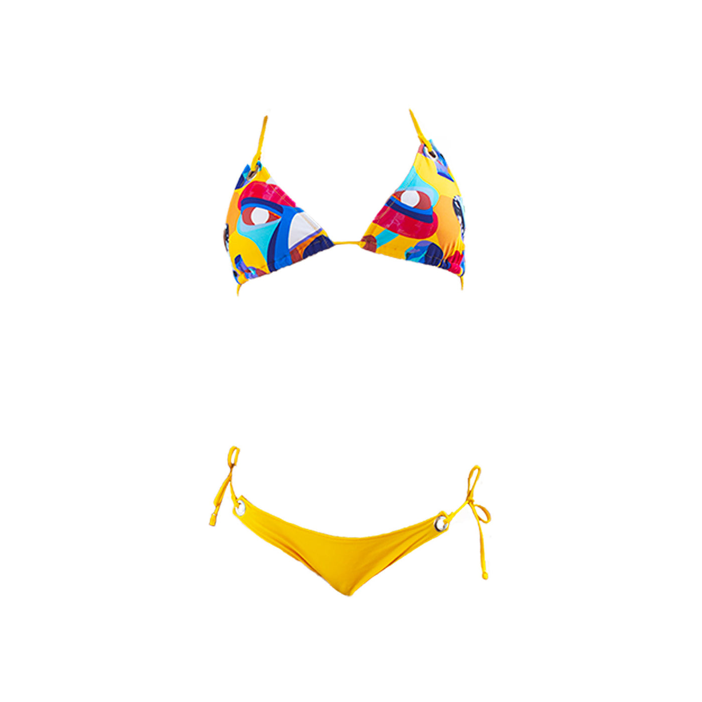 bright yellow two-piece women's swimsuit 