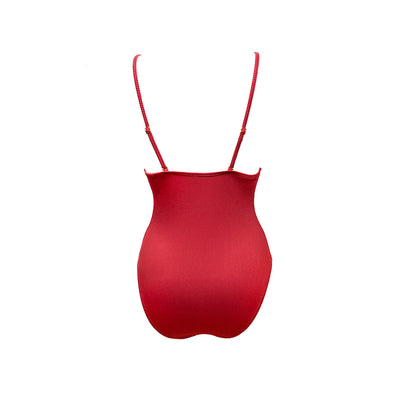 Red V neck women's one piece swimsuit