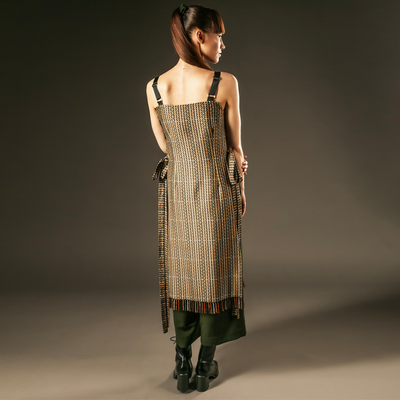Maxi Pinafore Dress with Green culottes out of sync back view