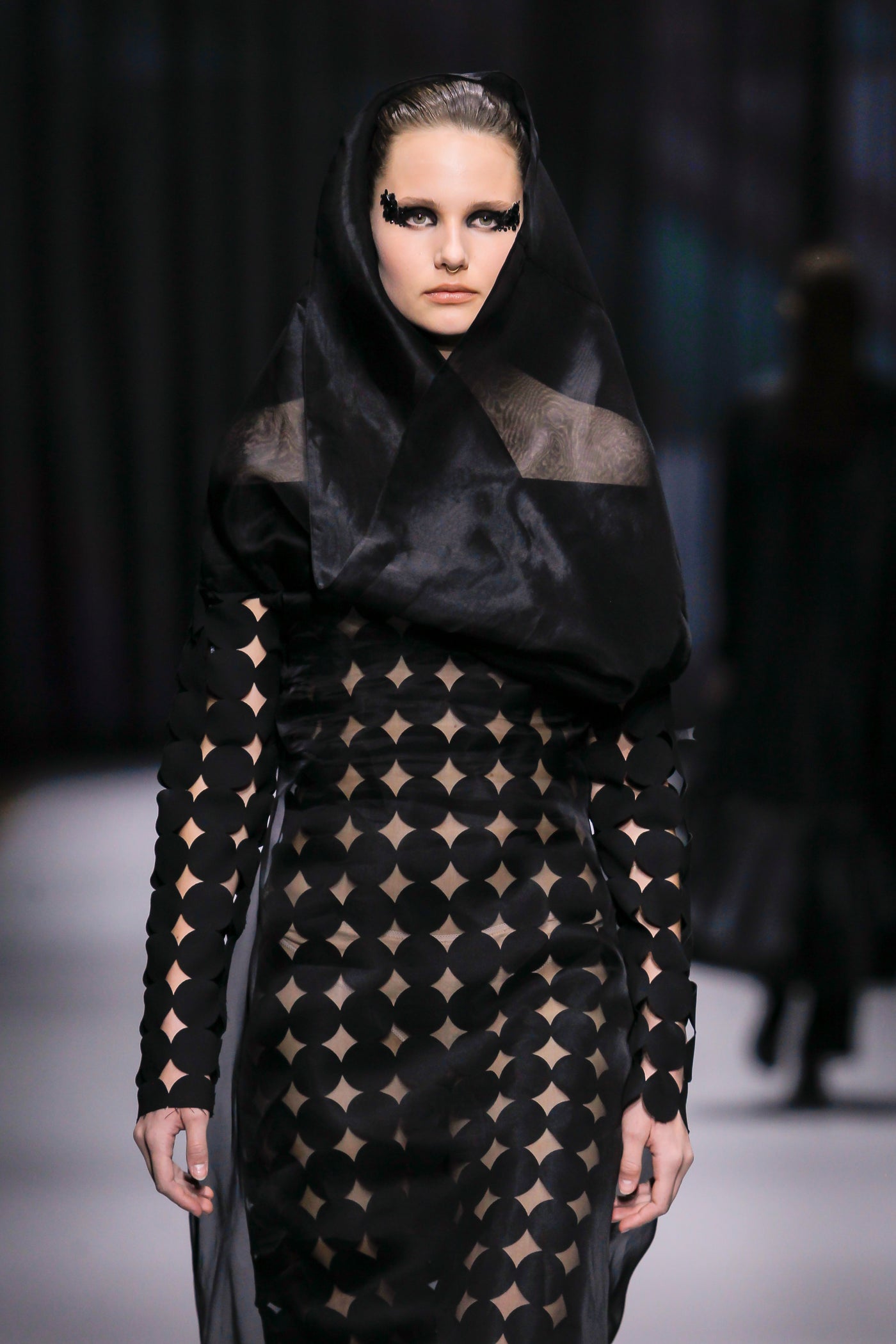 Black Silk Organza Dress with Interior Lasercut