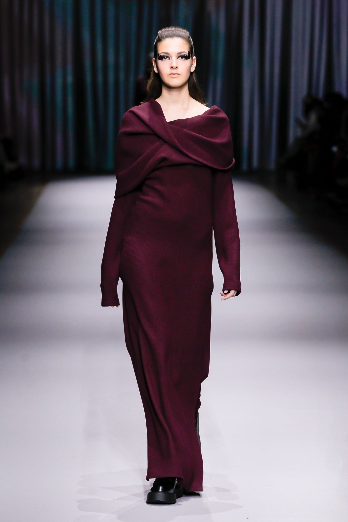 Bordeaux Dress with Deconstructed Cape