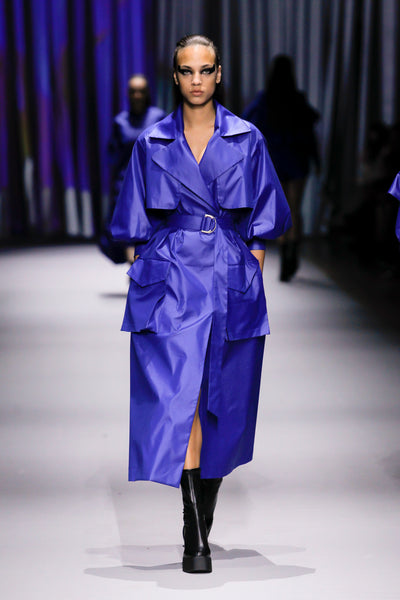 Blue Oversized Trench Coat with Belt