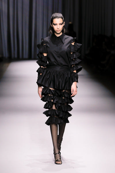 Black Cotton Ruffled Skirt