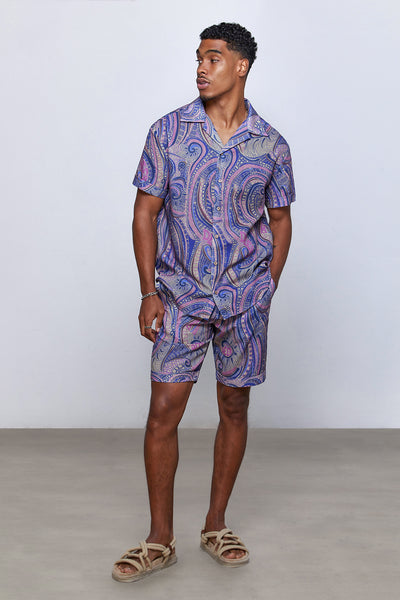 Purple Hypnosis %100 Linen Oversize Shirt