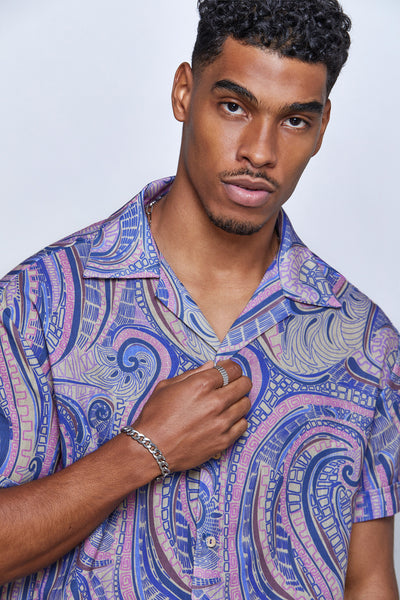 Purple Hypnosis %100 Linen Oversize Shirt