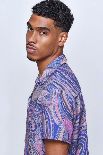 Purple Hypnosis %100 Linen Oversize Shirt