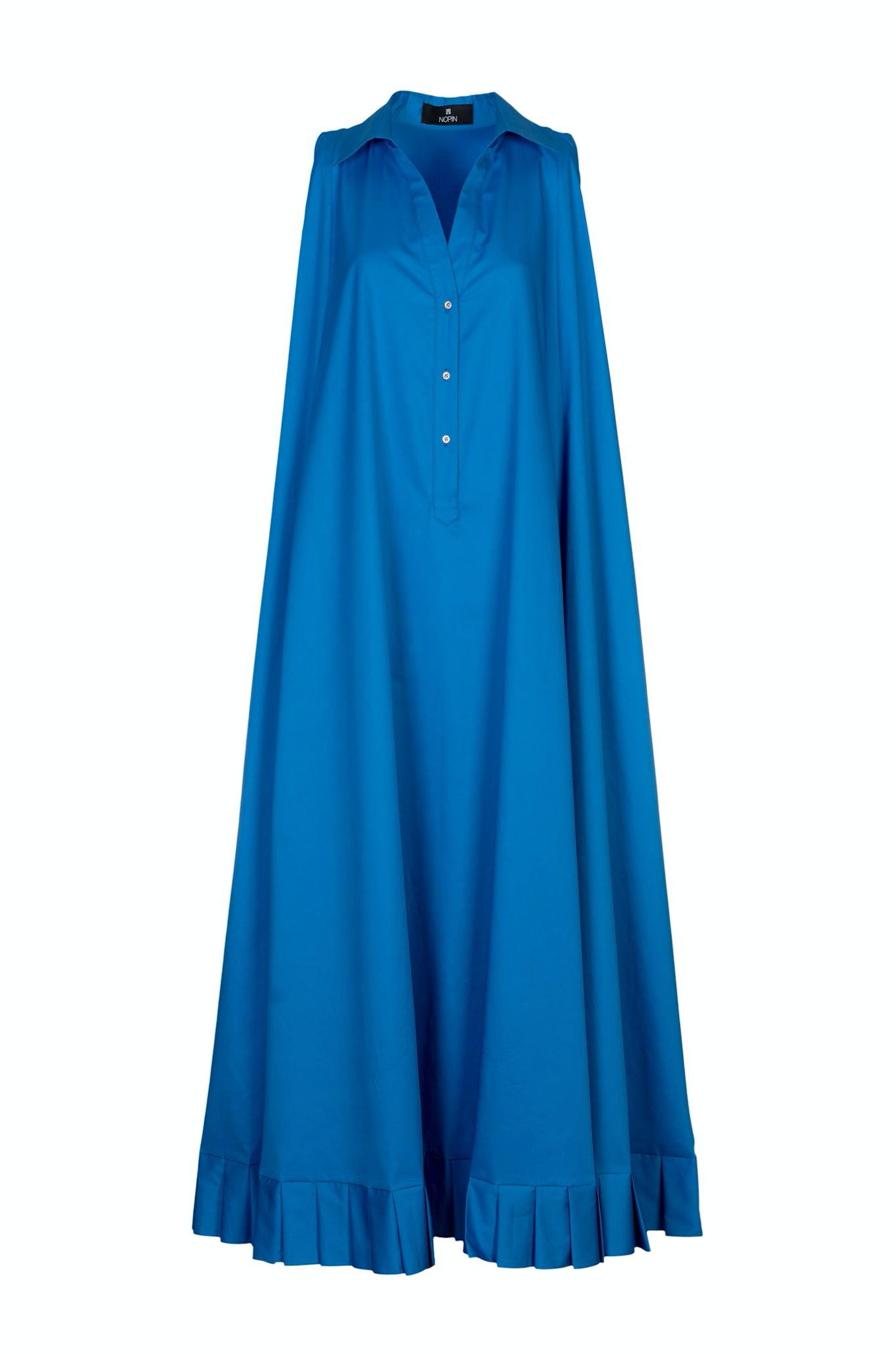 Long Wide Blue Dress with Pleats