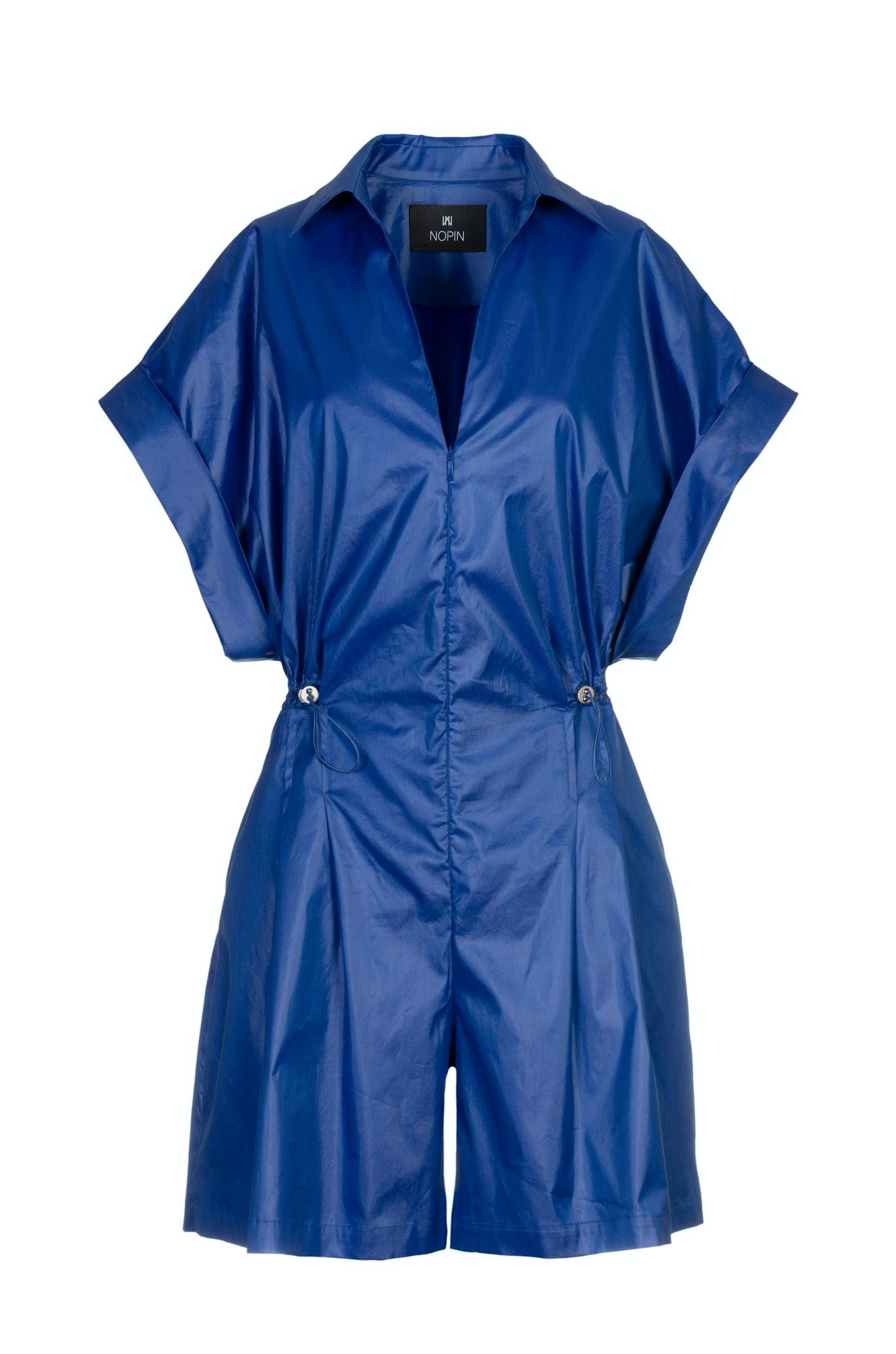 Blue Shorts Jumpsuit with Ruffled Elastic