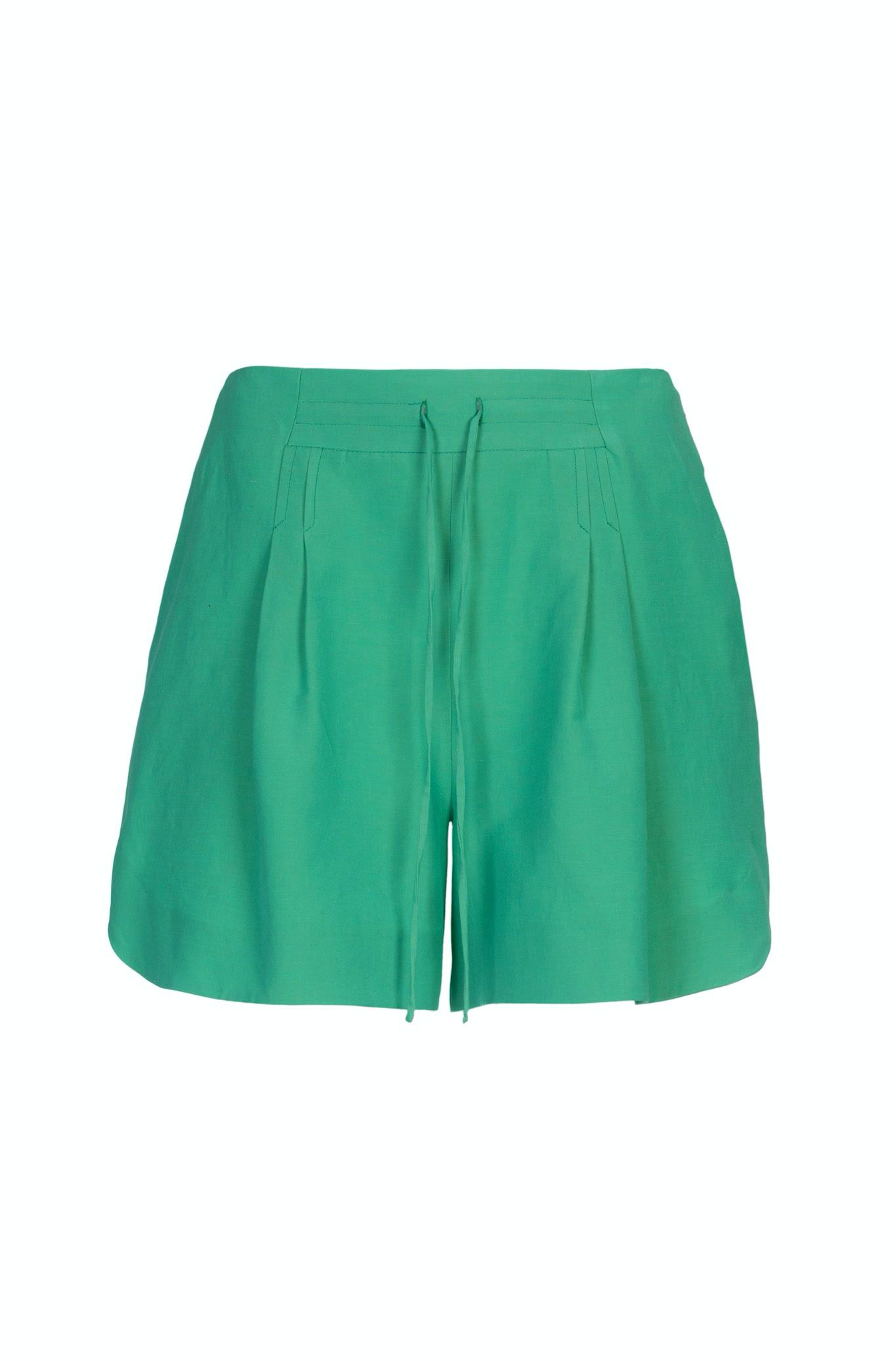 Green Linen Shorts with Drawstring