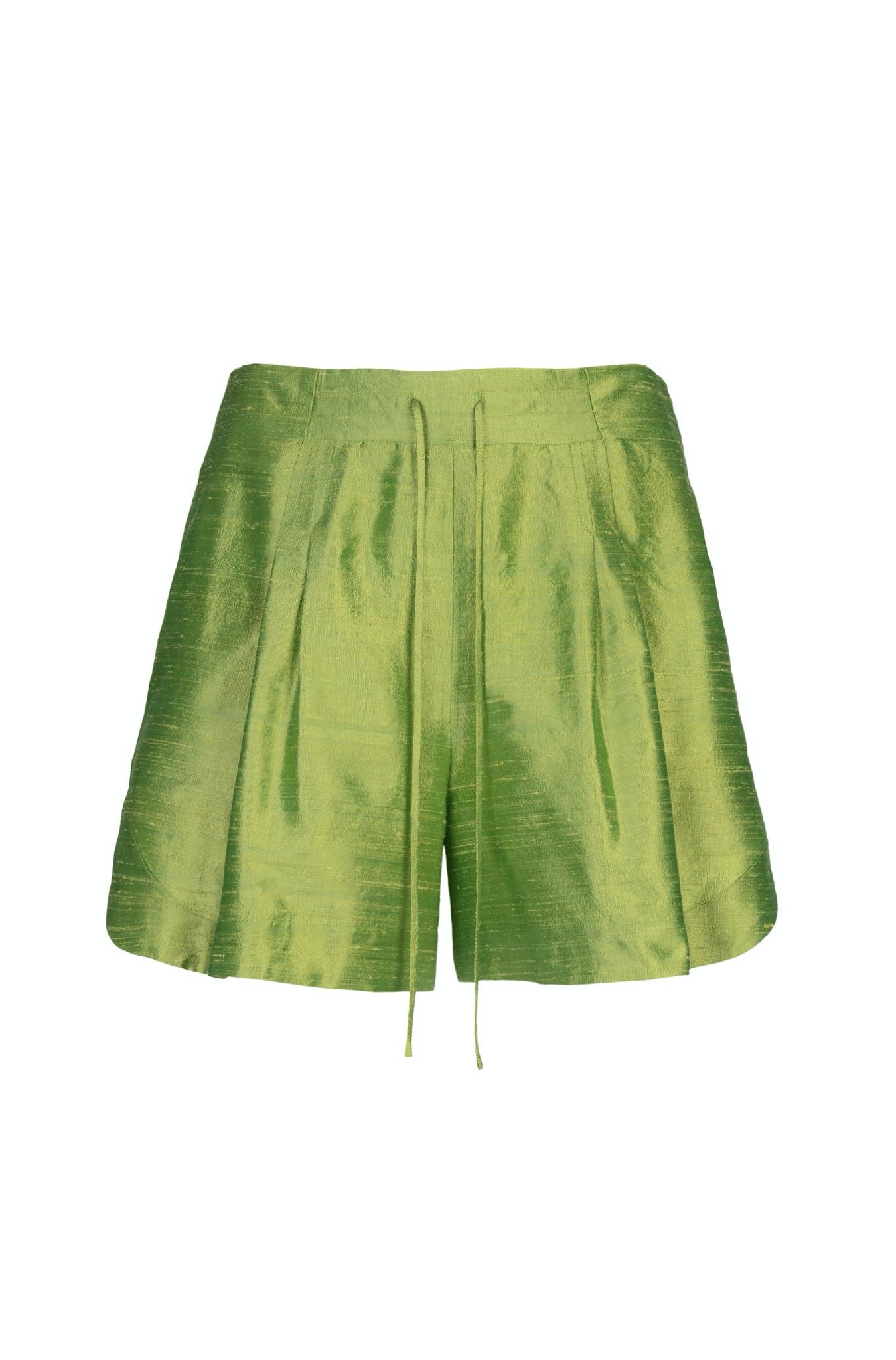 Lime Green Silk Shorts with Drawstring