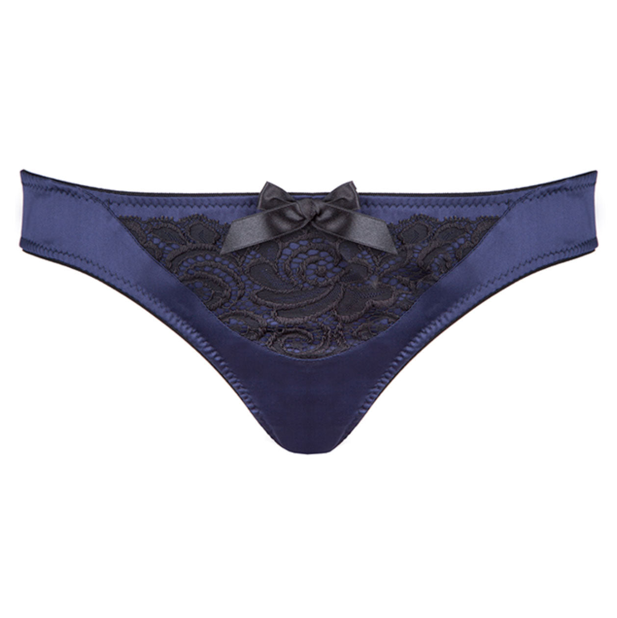 Signature Navy Lace-Front Thong