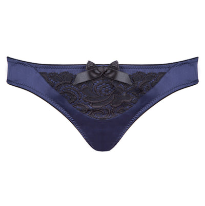 Signature Navy Lace-Front Thong
