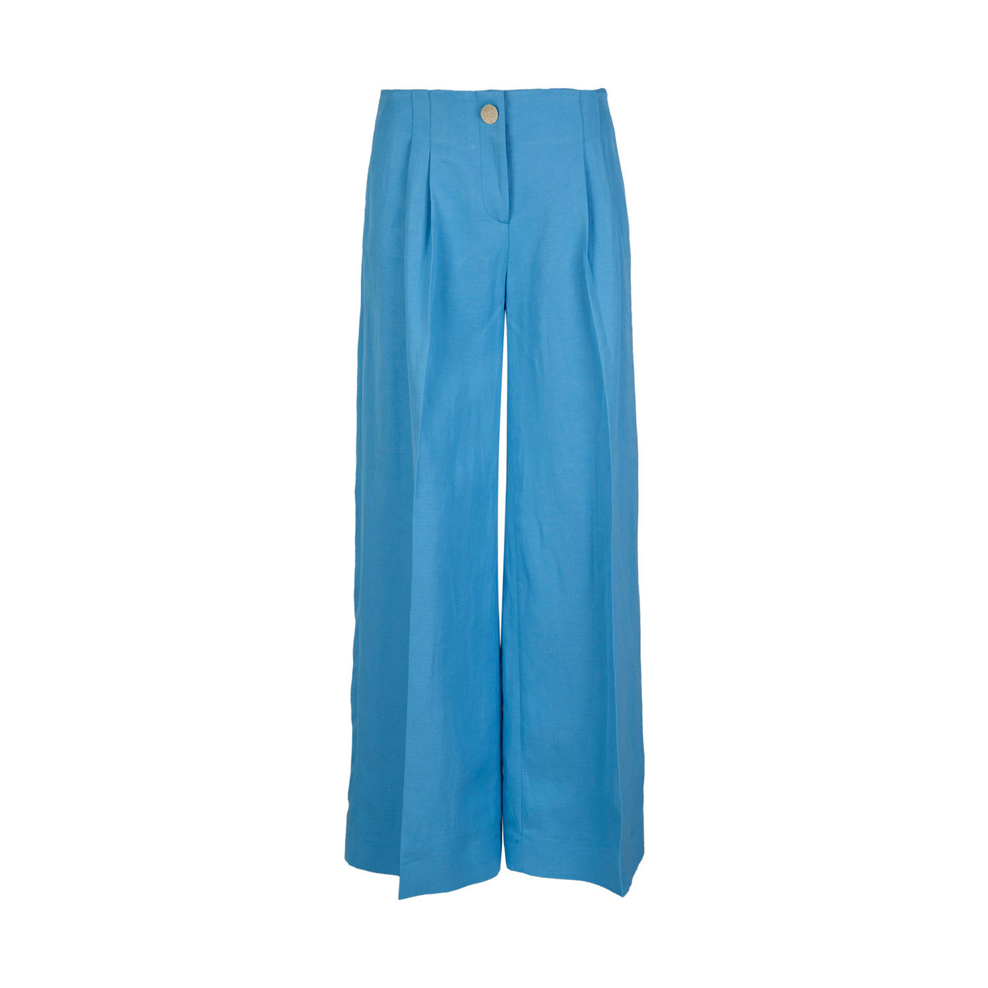 Blue Lyocell and Linen Wide Pants with Pleats