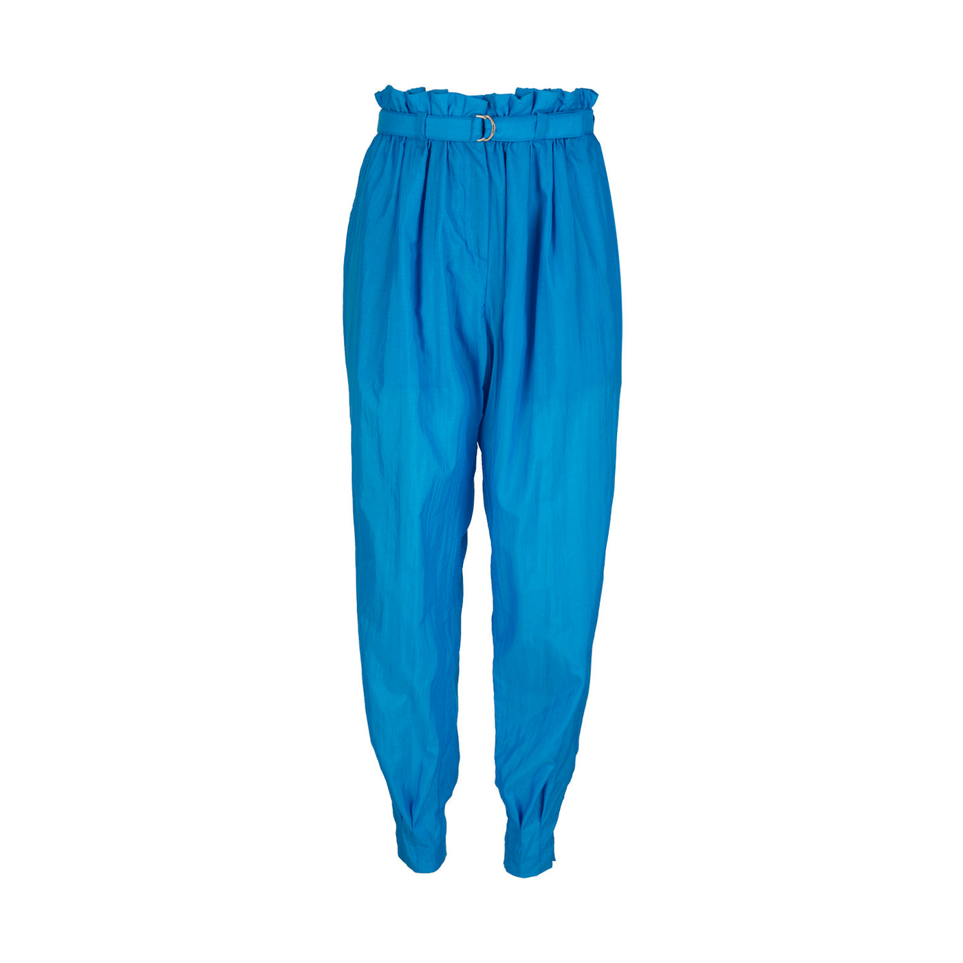 Blue Cargo Pants with Frill and Pleats with Belt