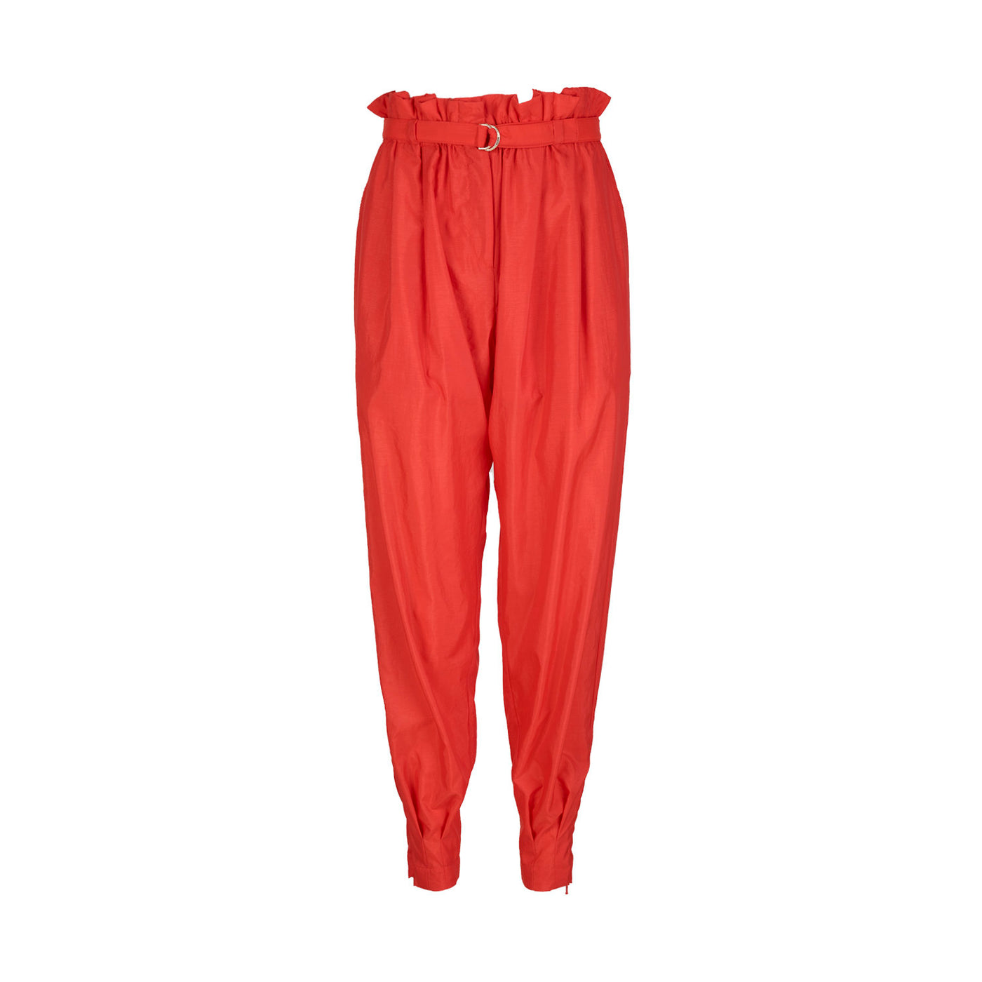 Orange Cargo Pants with Frill and Pleats with Belt