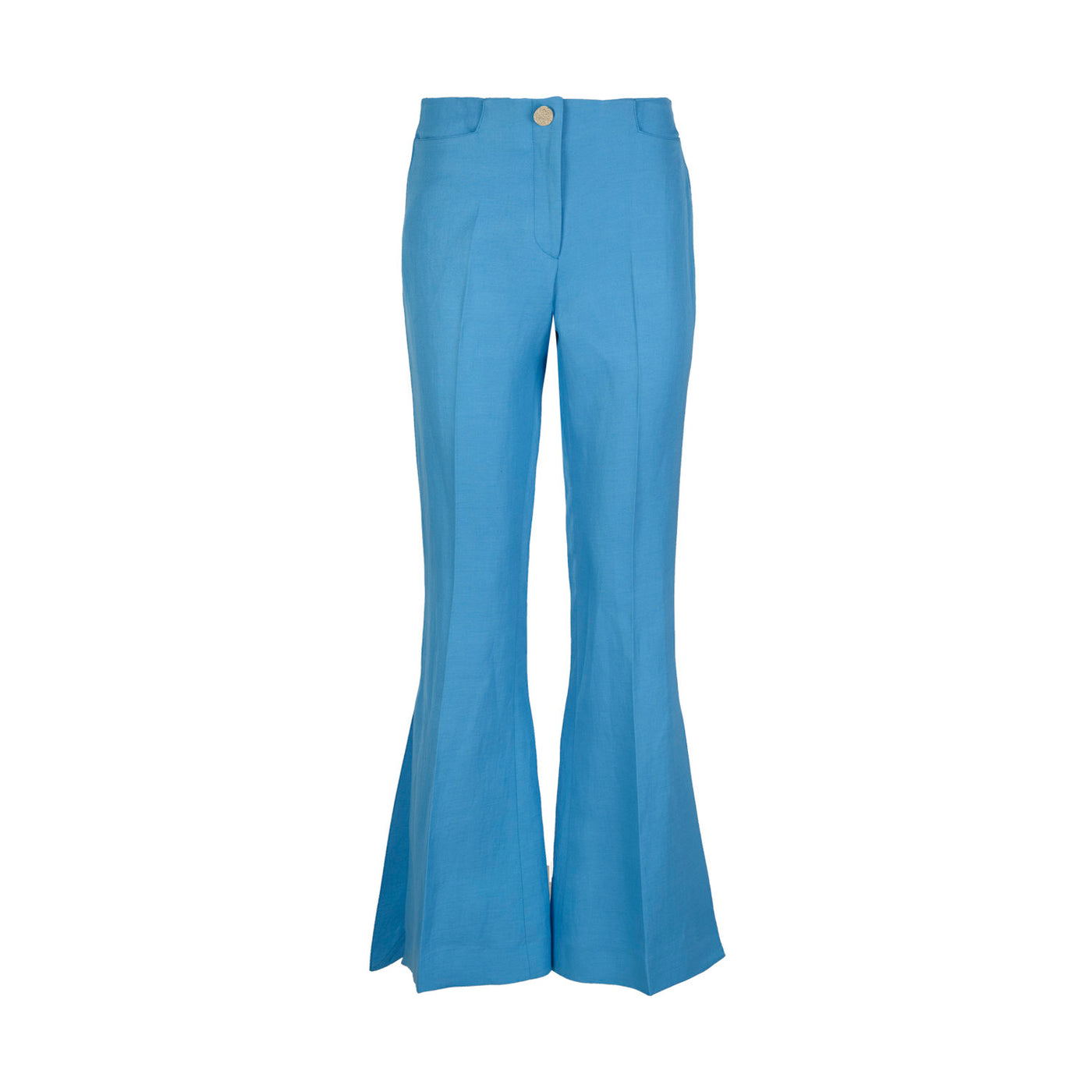 Blue Lyocell and Linen Flare Pants