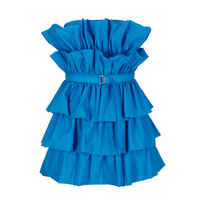 Blue Bandeau Dress with Ruffles