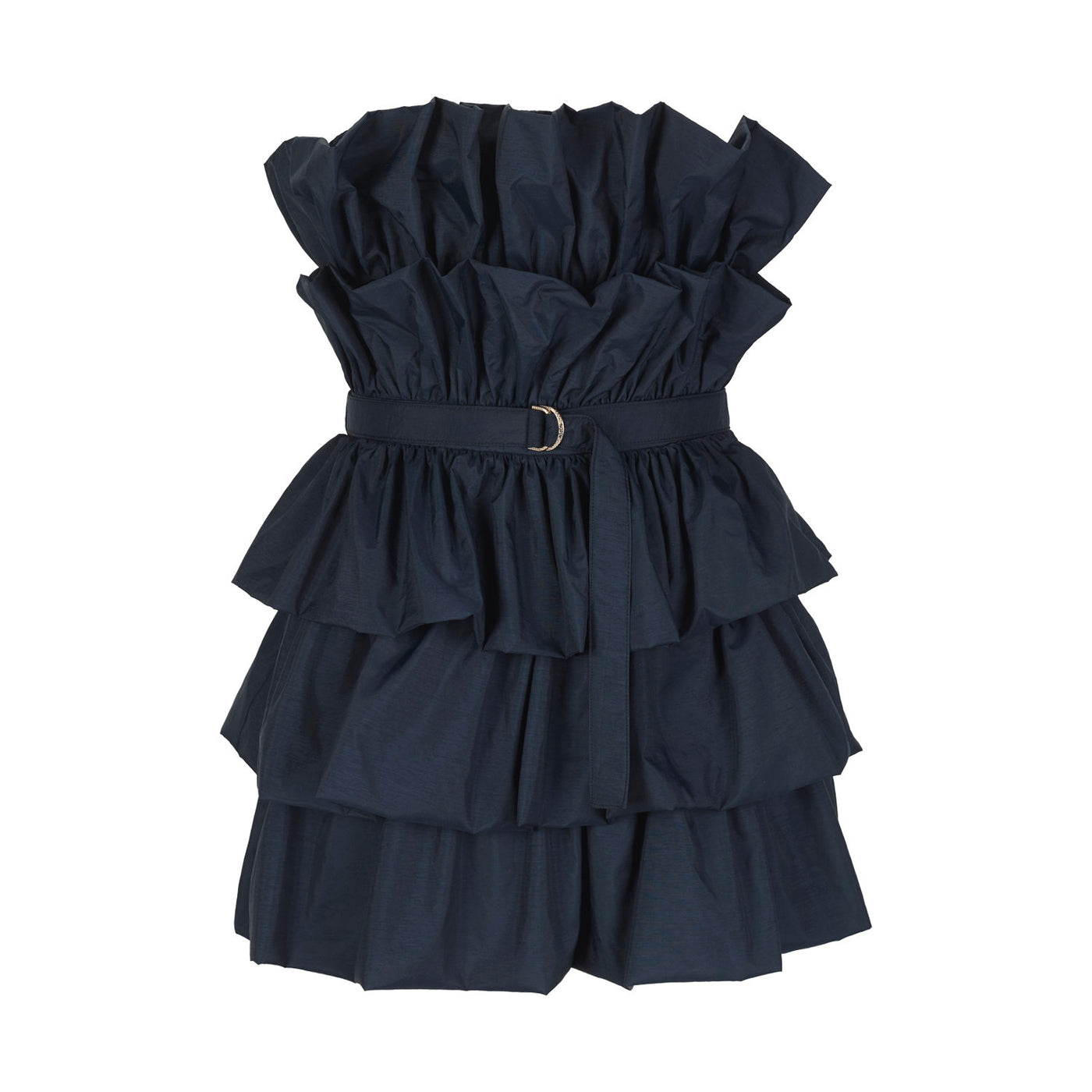 Navy Bandeau Dress with Ruffles