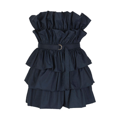 Navy Bandeau Dress with Ruffles
