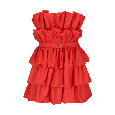 Orange Bandeau Dress with Ruffles