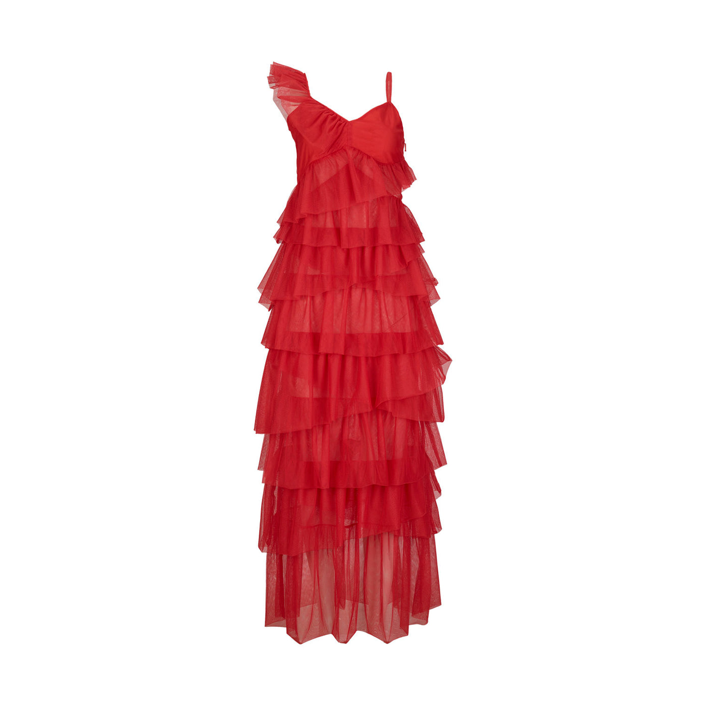 Orange Long Frill Dress in Recycled Tulle