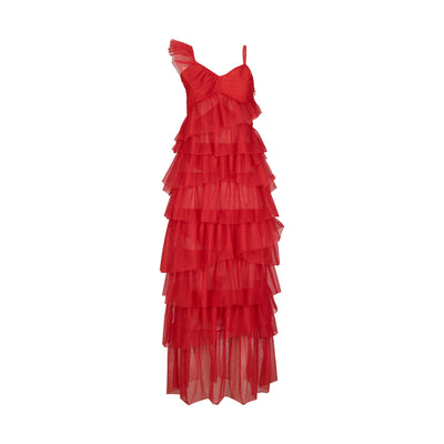 Orange Long Frill Dress in Recycled Tulle