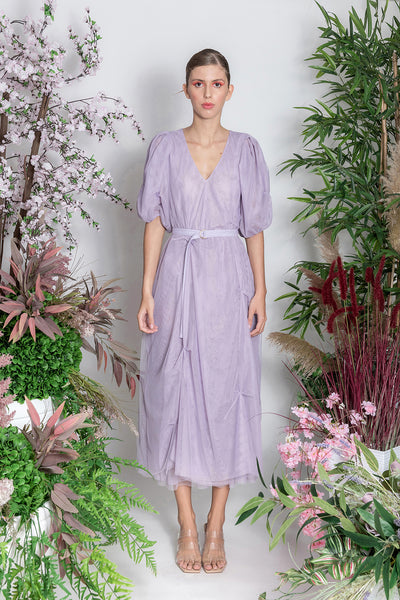 Lilac Recycled Tulle Dress with Belt