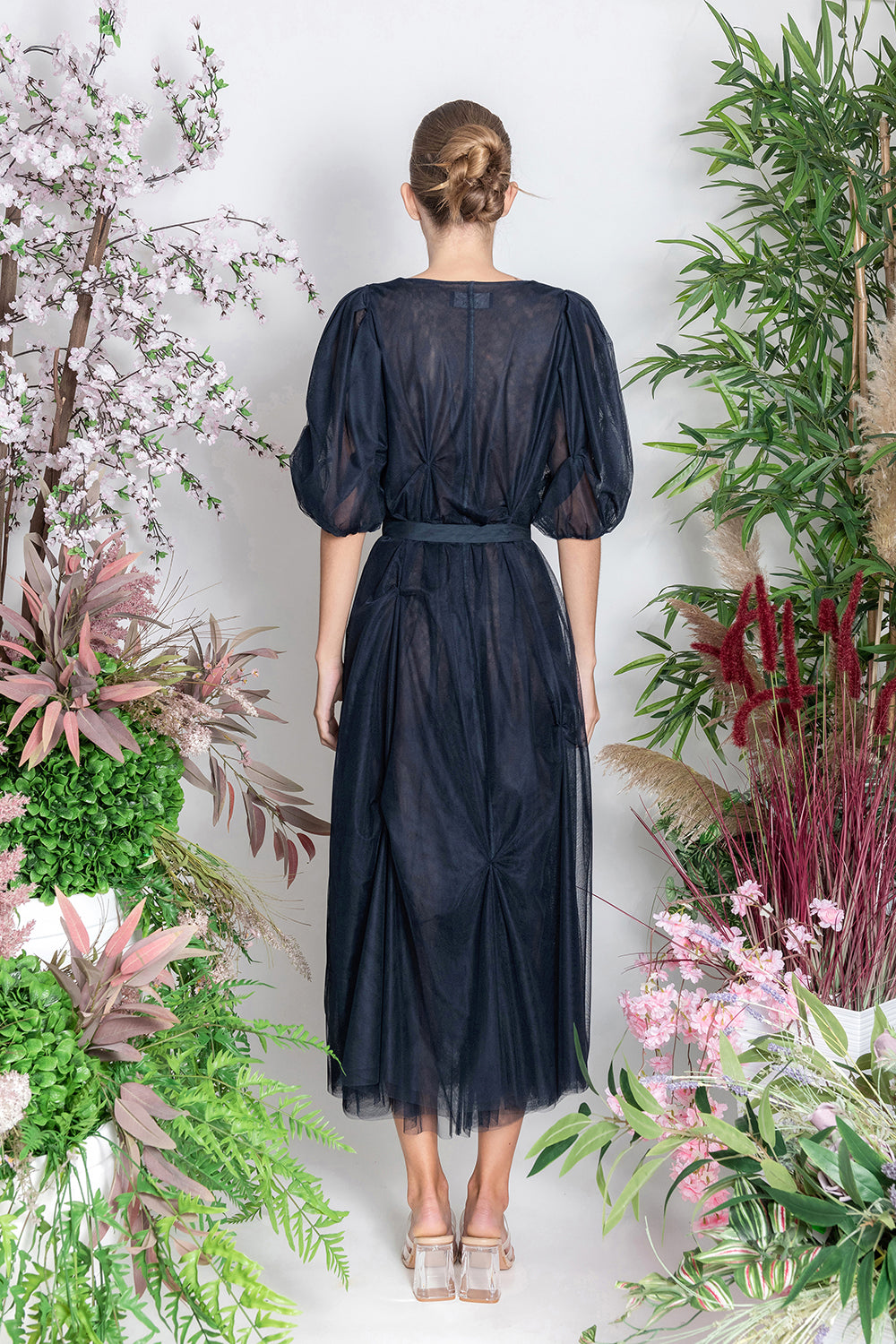 Navy Recycled Tulle Dress with Belt