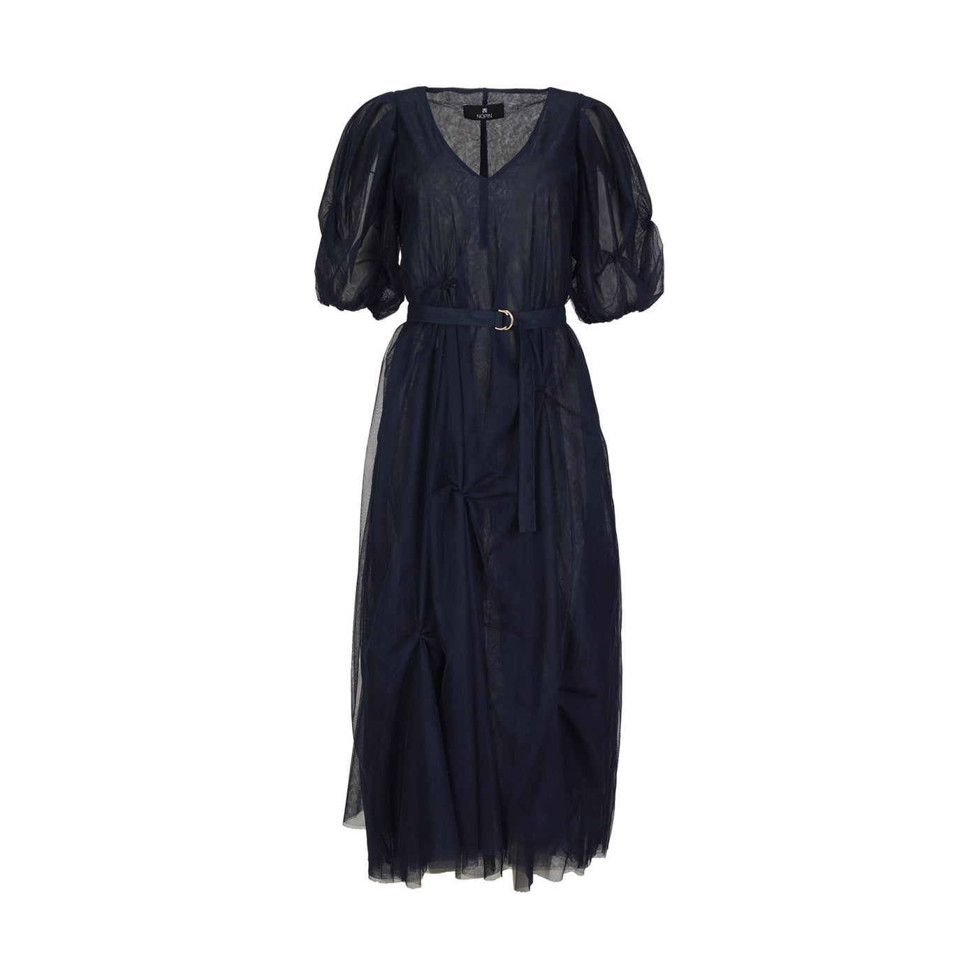Navy Recycled Tulle Dress with Belt