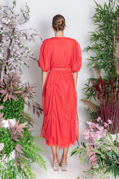 Orange Recycled Tulle Dress with Belt