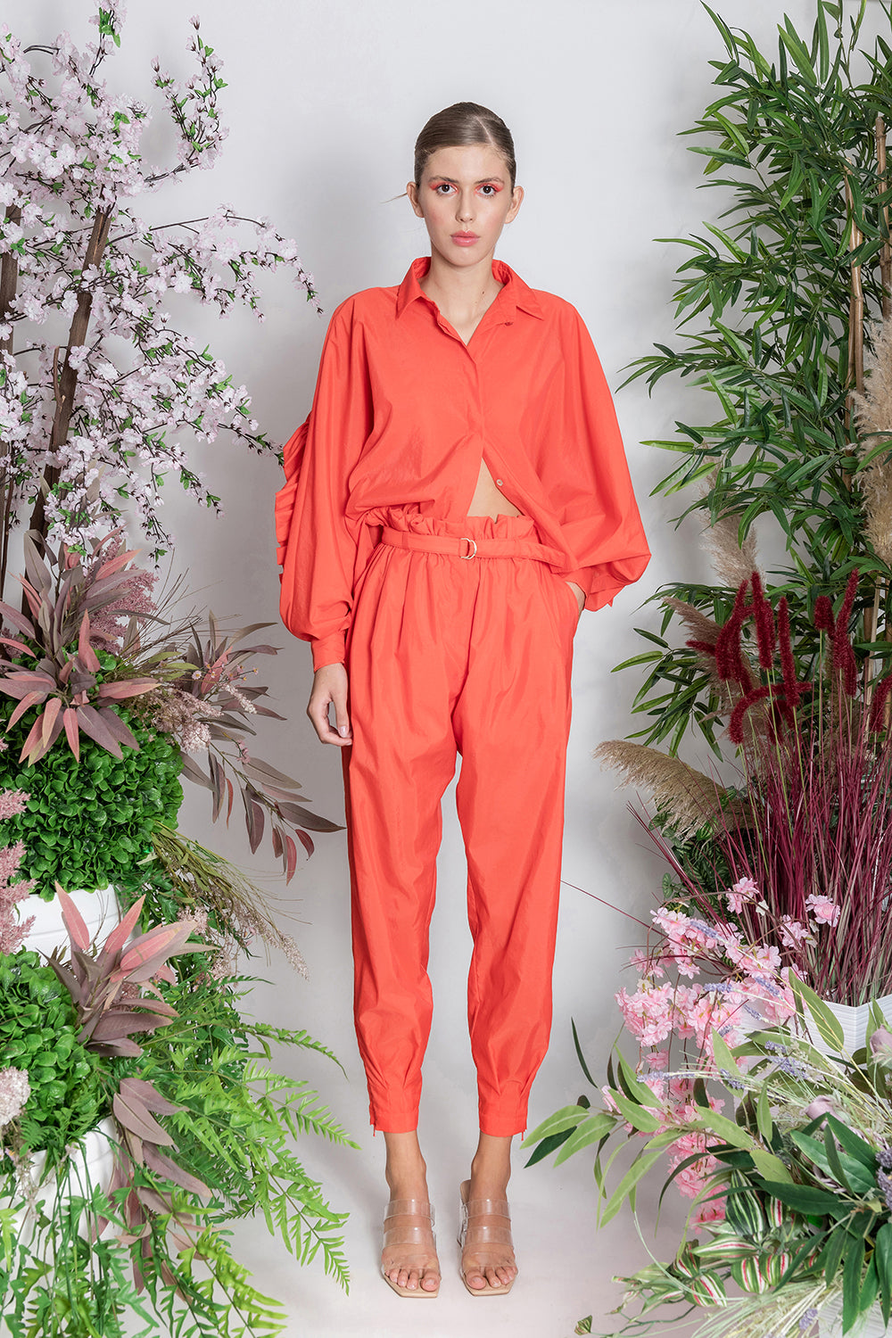 Orange Oversized Shirt with Frill on the back