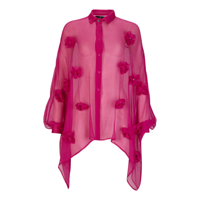 Pink Silk Oversized Shirt with Flowers