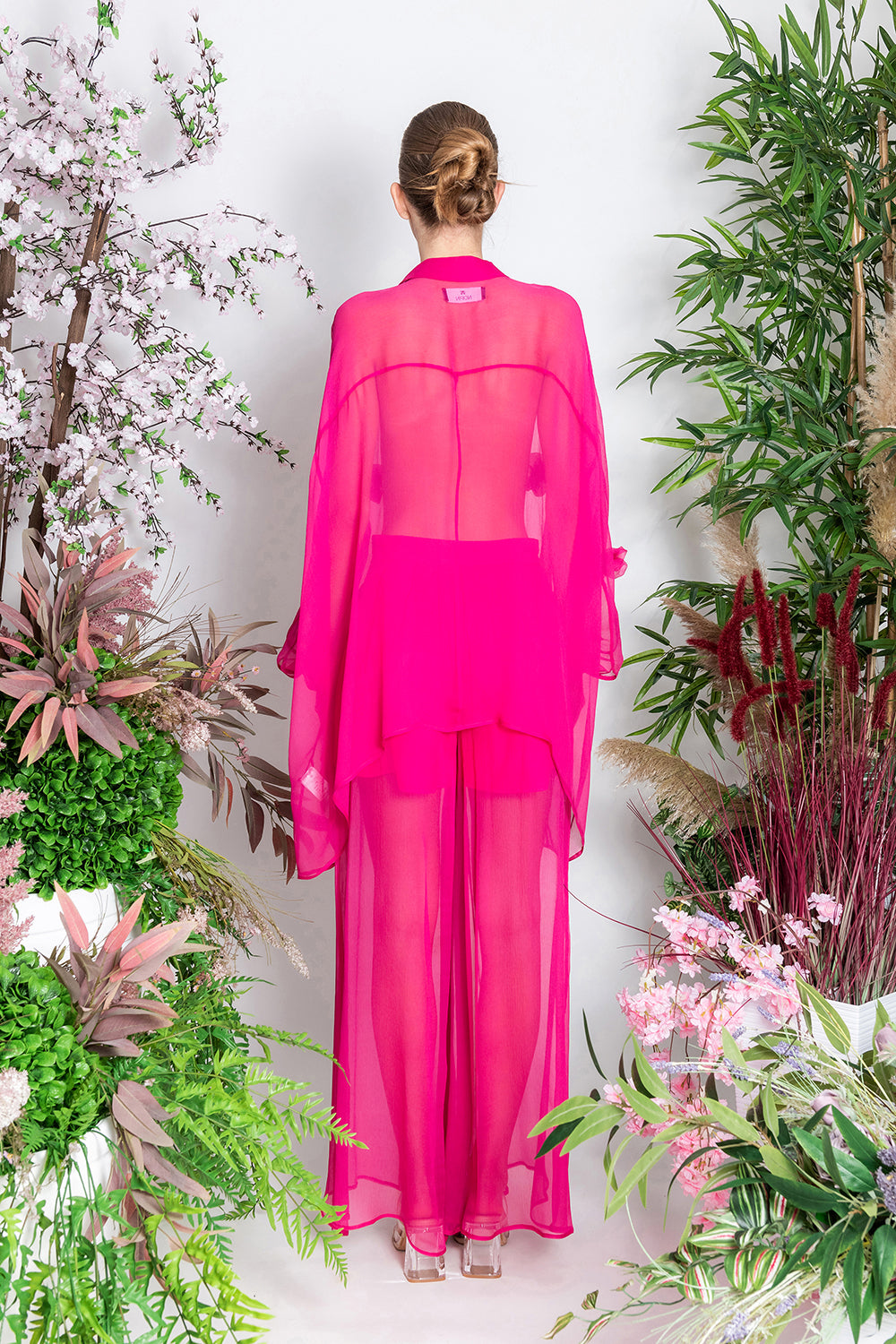 Pink Silk Oversized Shirt with Flowers