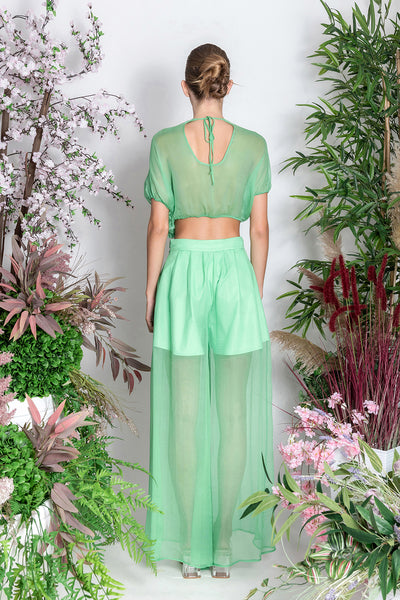 Green Silk Flower Blouse