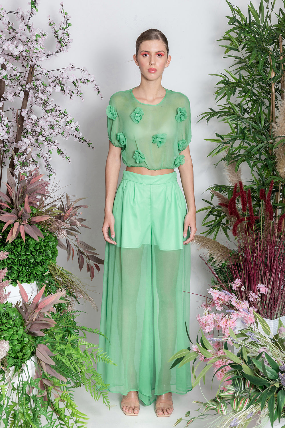 Green Silk Flower Blouse