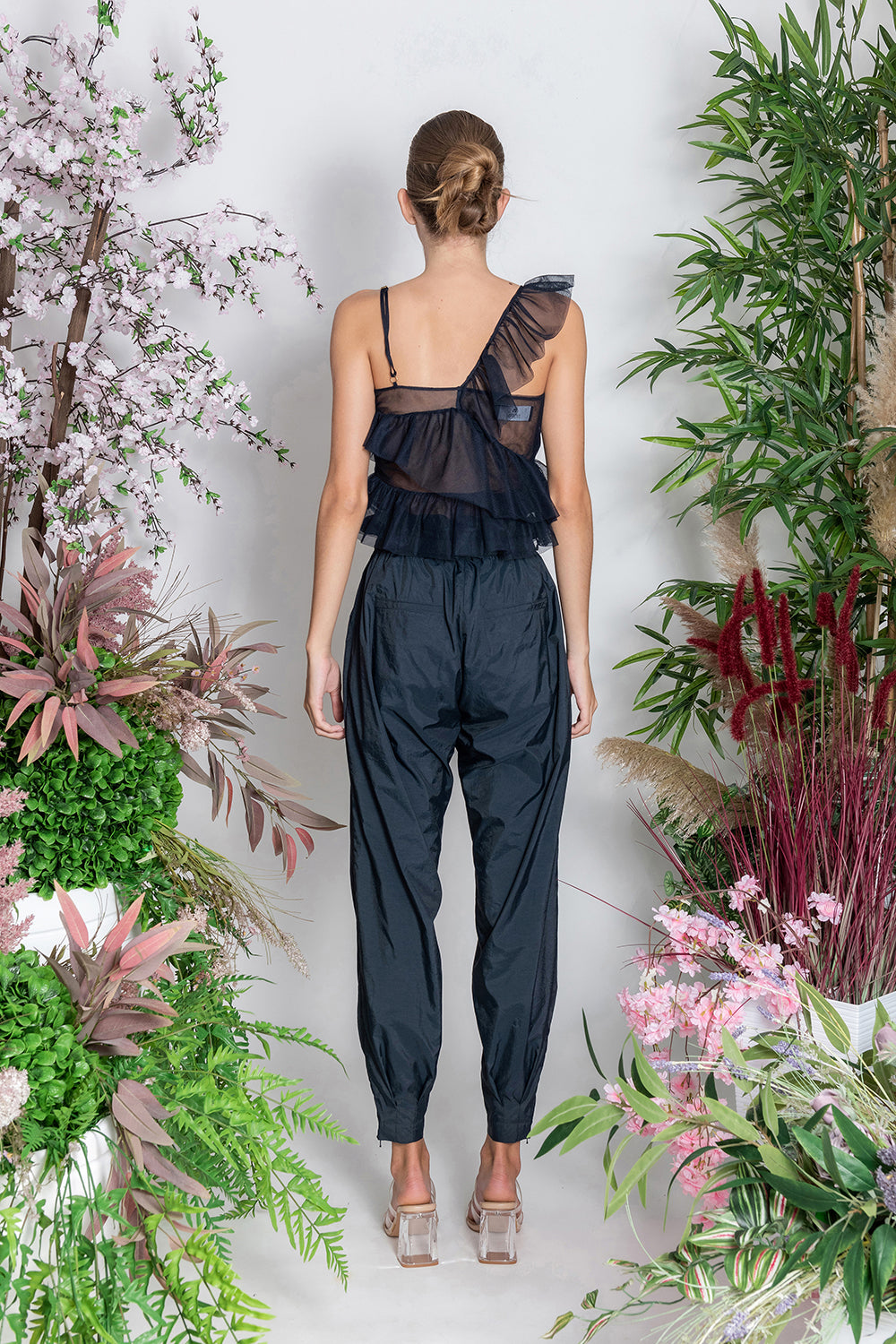 Navy Recycled Tulle Ruffle Top