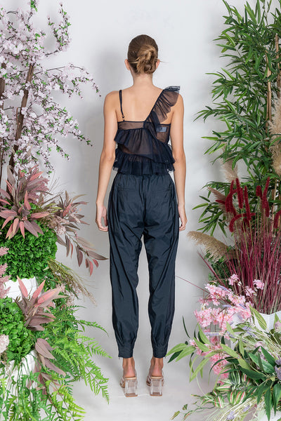 Navy Recycled Tulle Ruffle Top
