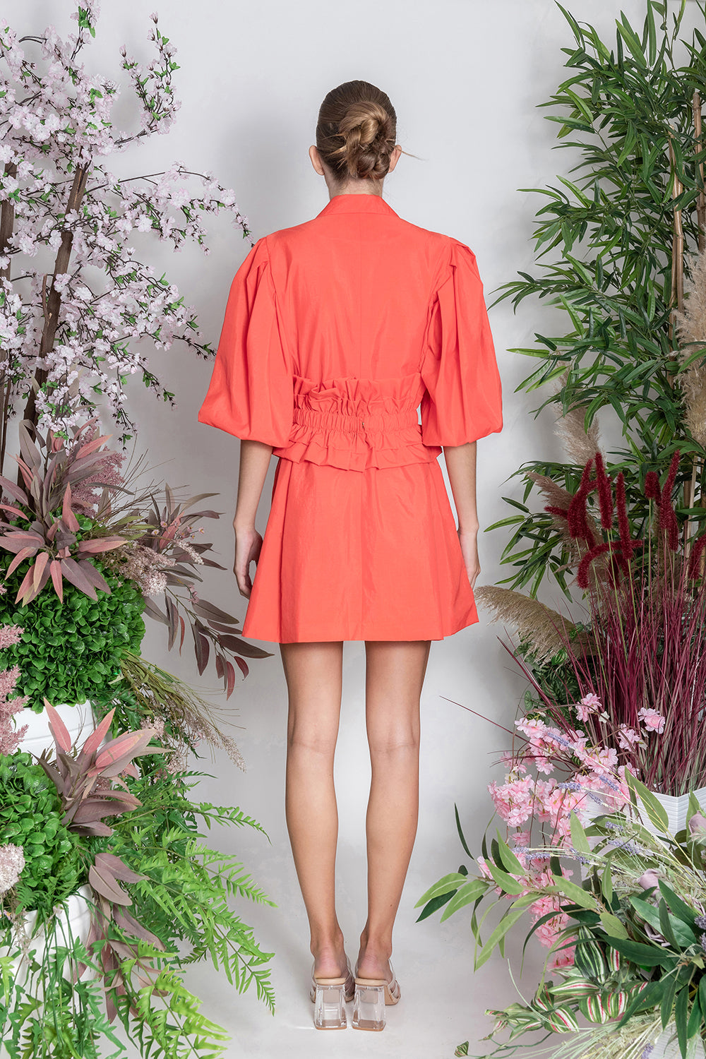 Orange Blazer Dress with Frill Belt
