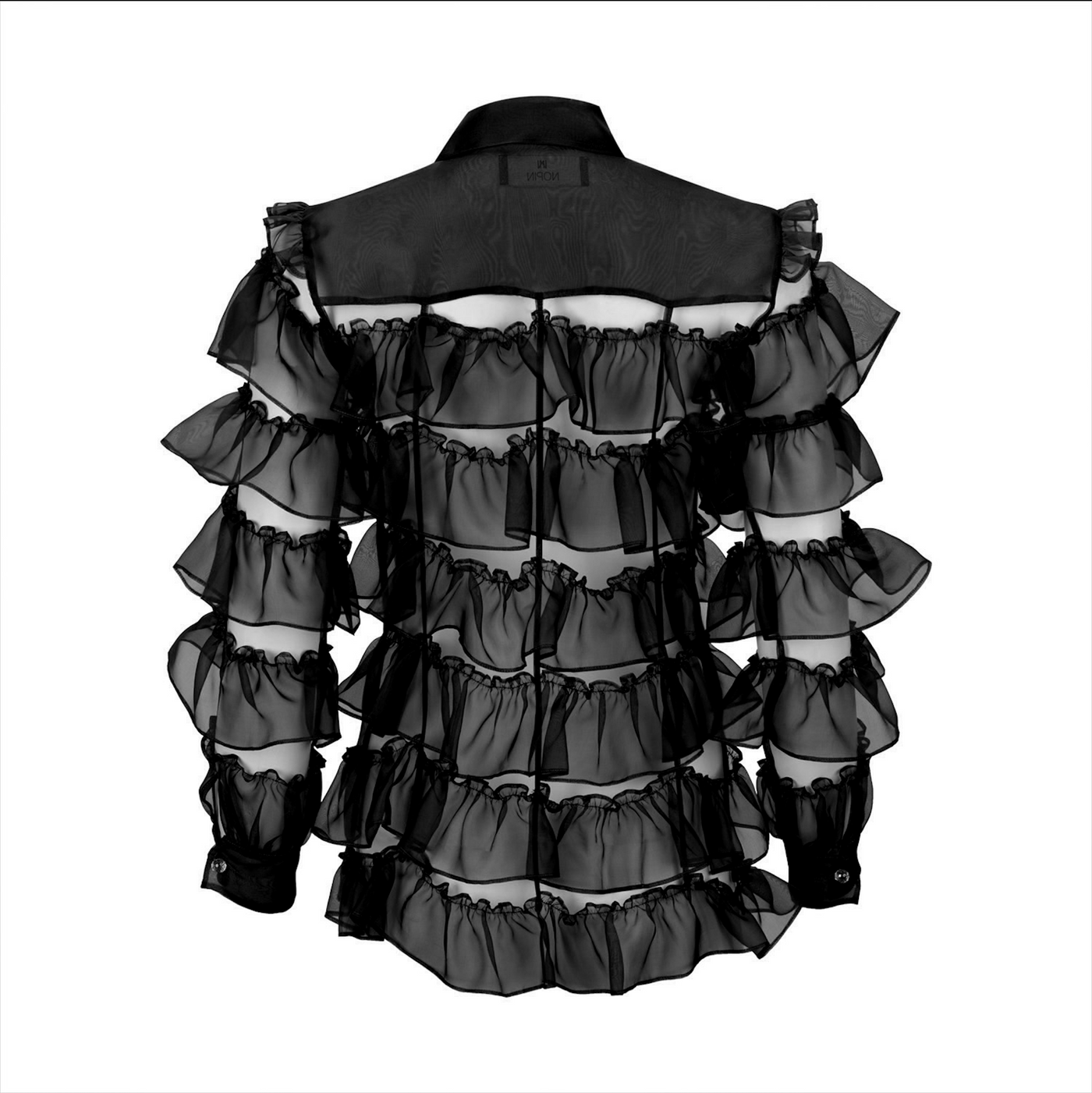 Black Ruffled Silk Organza Shirt