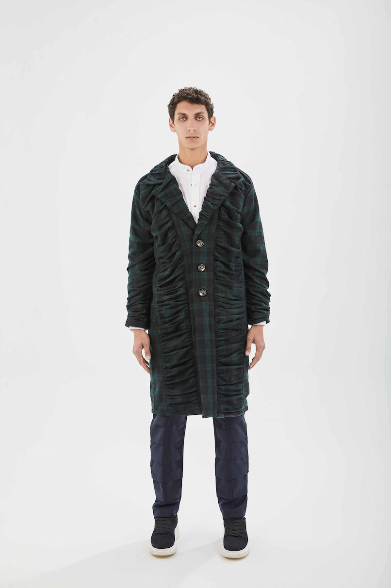 Gathering Detail Coat in black and green check