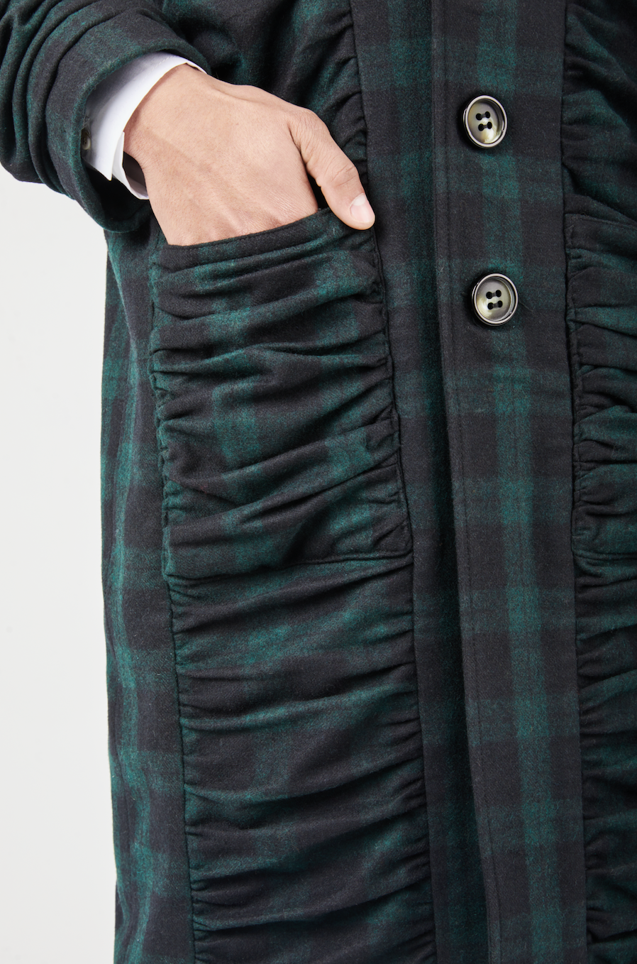 Gathering Detail Coat in black and green check