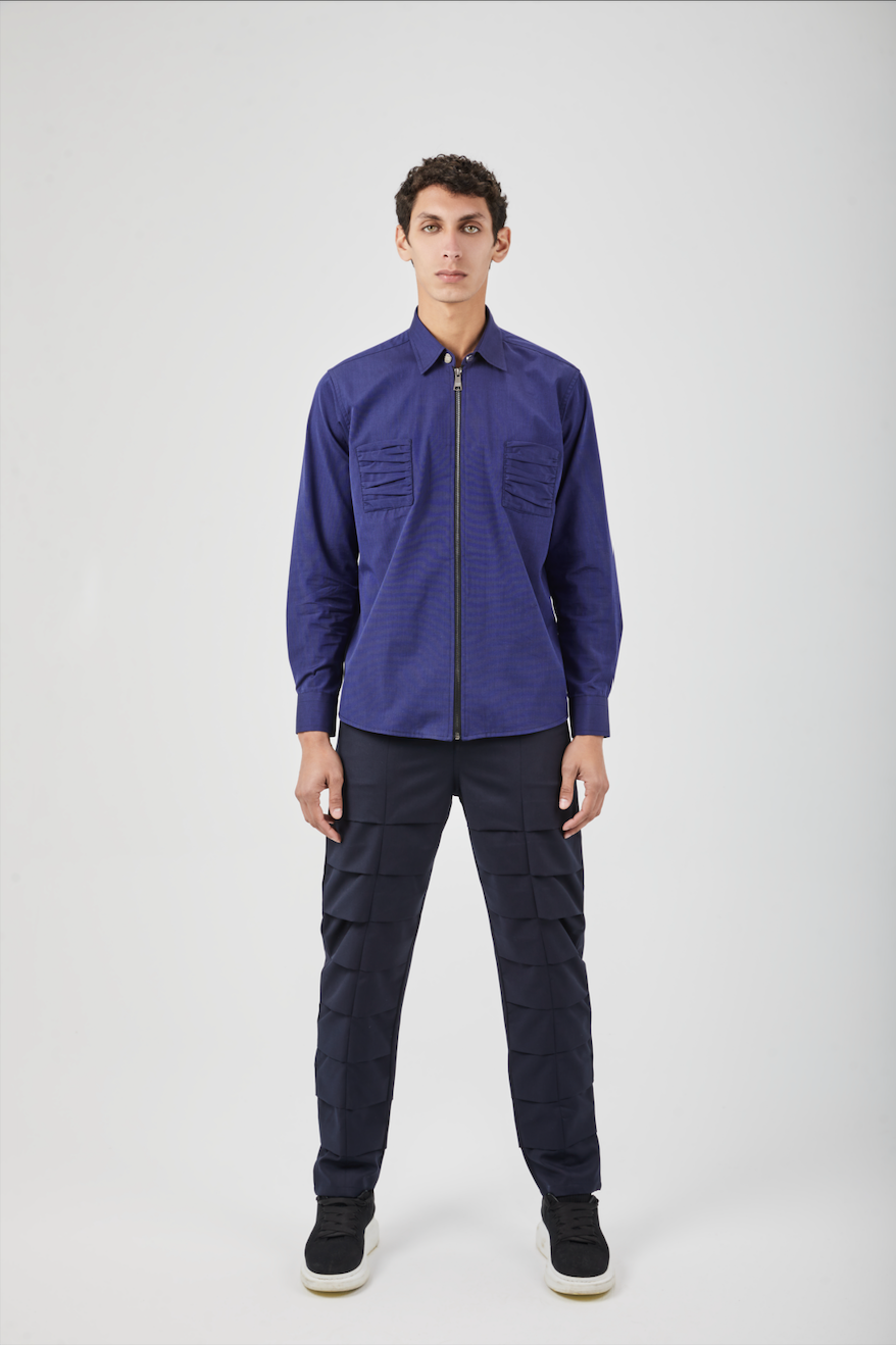 Navy Zip Fastening Shirt - Karim Maher - The Clothing Lounge