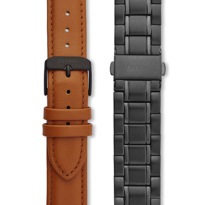 Holte BLACK/TAN. The very latest minimalist watch, crafted in a beautiful tan and black colour scheme that is alive with character. Straps view.
