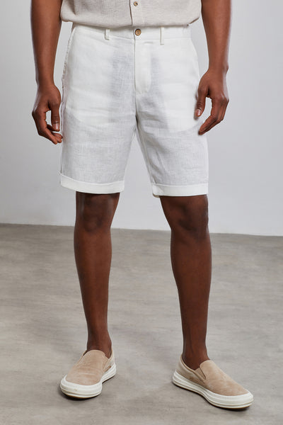 White Deluxe %100 Linen Bermuda Shorts