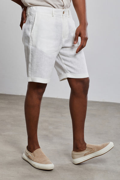 White Deluxe %100 Linen Bermuda Shorts
