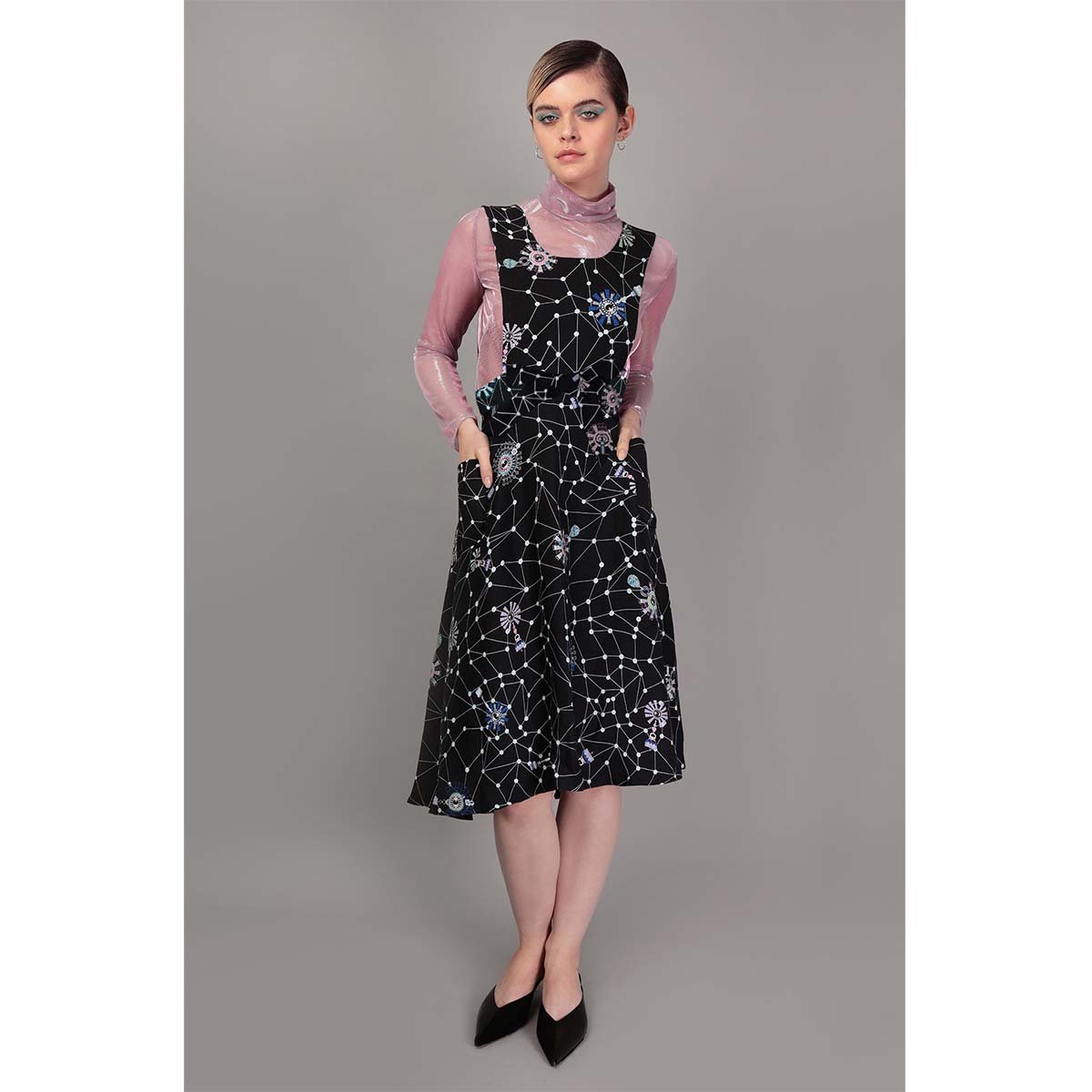 Alog Pinafore Printed Wrap Dress - The Clothing LoungeTramp in Disguise